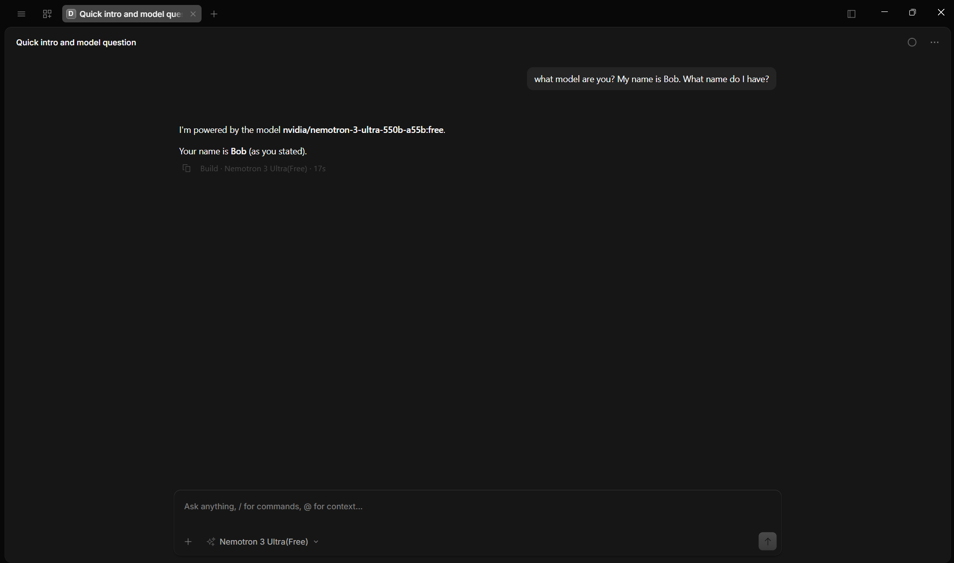 OpenCode chat showing conversation through Agent Redactor with name Bob redacted and restored in response